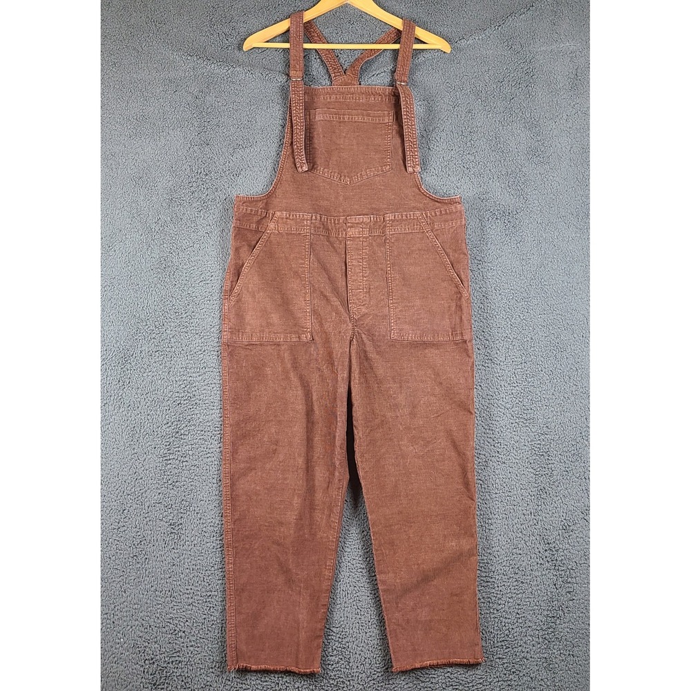 Aerie Corduroy Overalls Rust Brown Raw Hem Straight Leg Jumpsuit Large L 1174